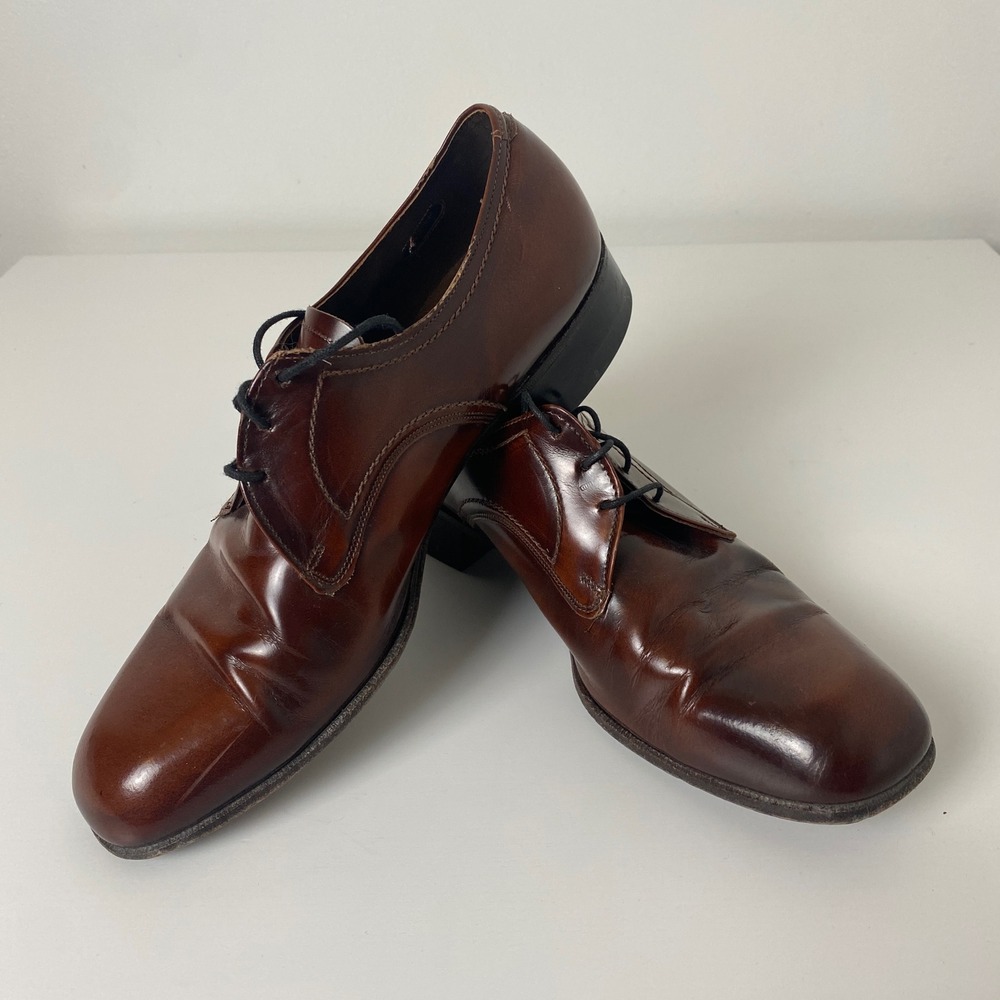 Florsheim Mens Cognac Brown Leather Derby Dress Shoes Size 9.5 D Square Toe